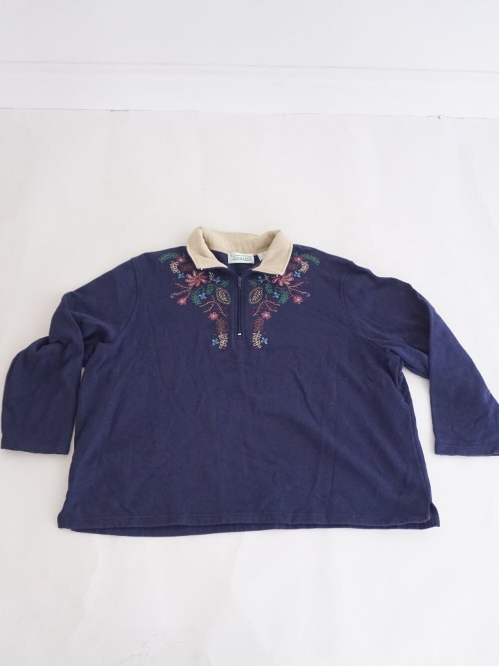 Vintage Shenanigans Navy Floral Embroidered Zip Sweatshirt Grandmacore 2X
